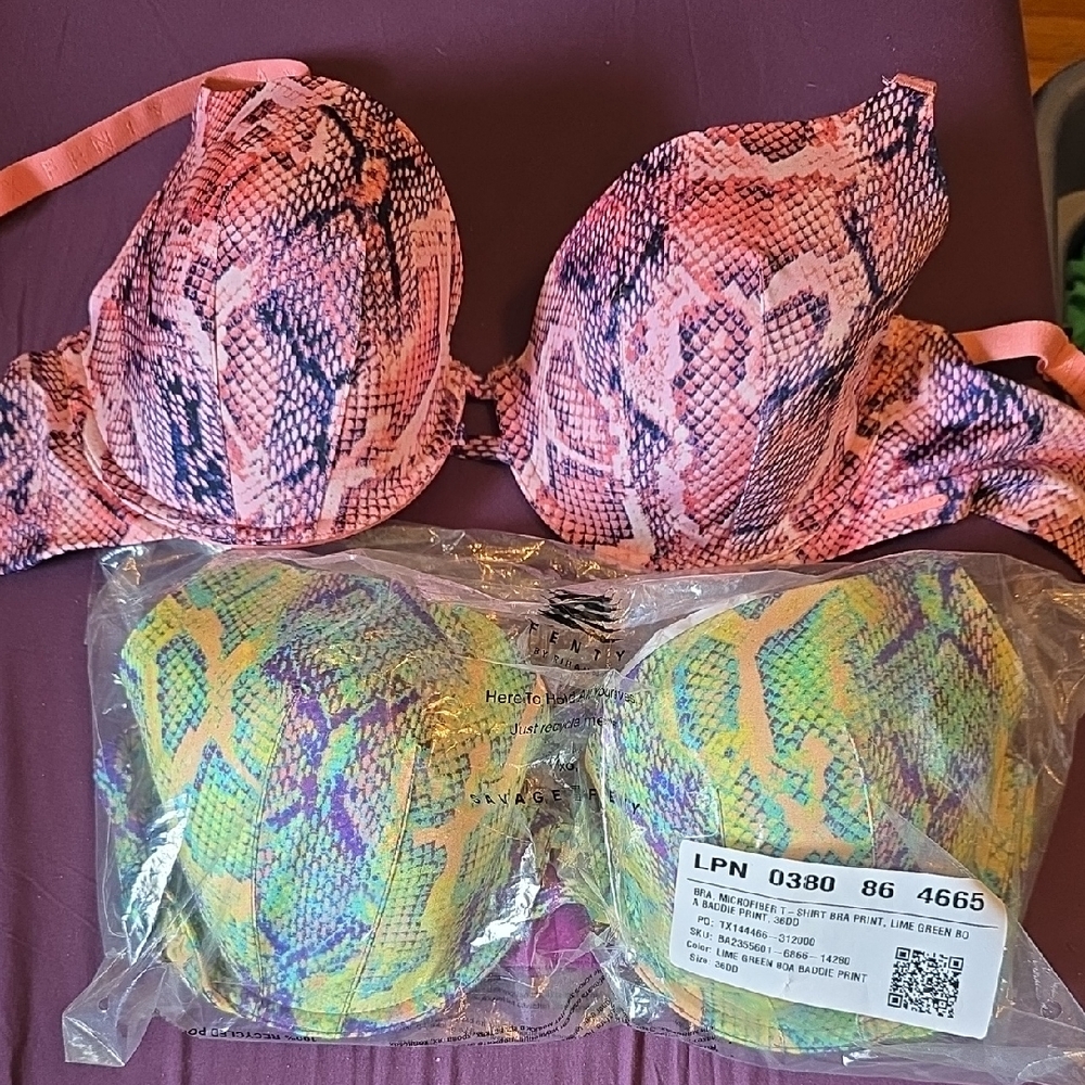 Pink and Multicolor Snake Print Bras